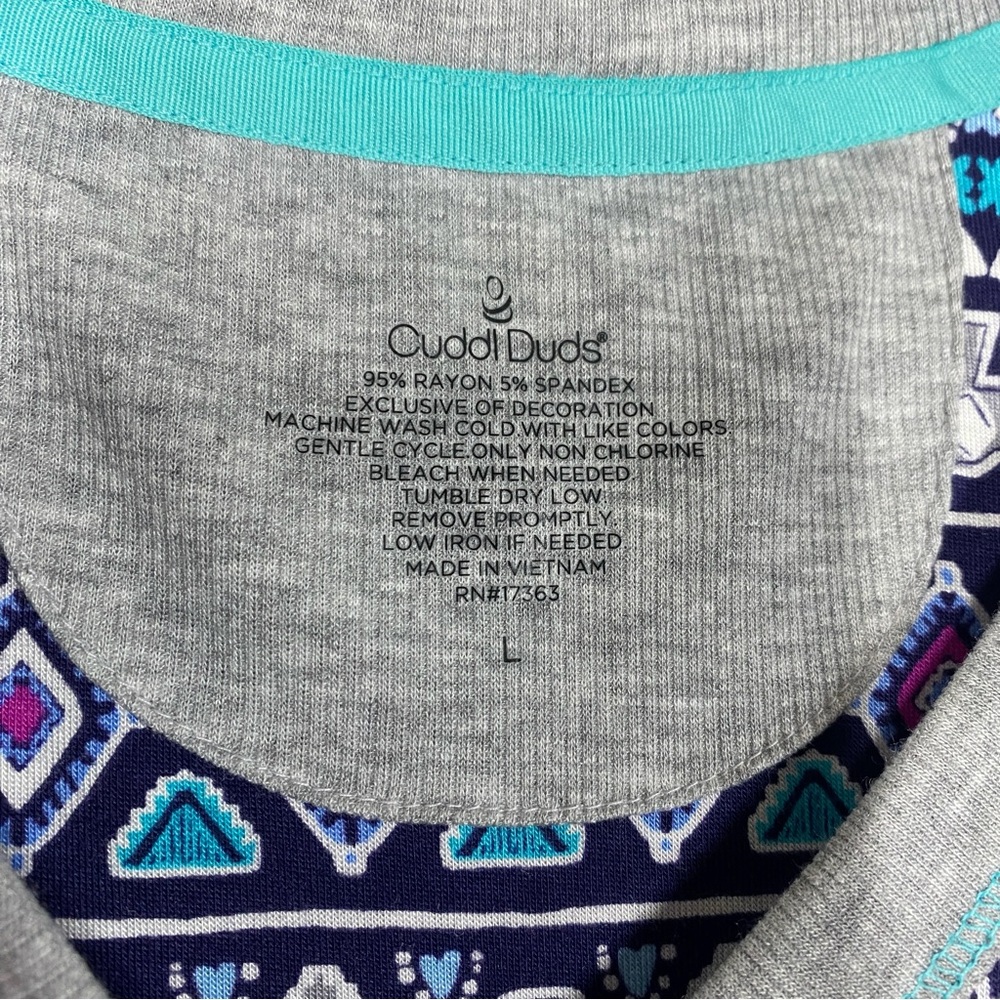 Cuddl Duds Knit Henley Short Sleeve Top - Navy Blue Print - Elephants - … - Picture 3 of 5